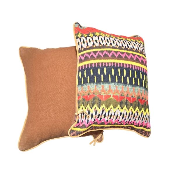 Anthropologie Francesco Set of 2 Multicolored Embroidered Pillows 20"X14"X6" - Picture 6 of 11